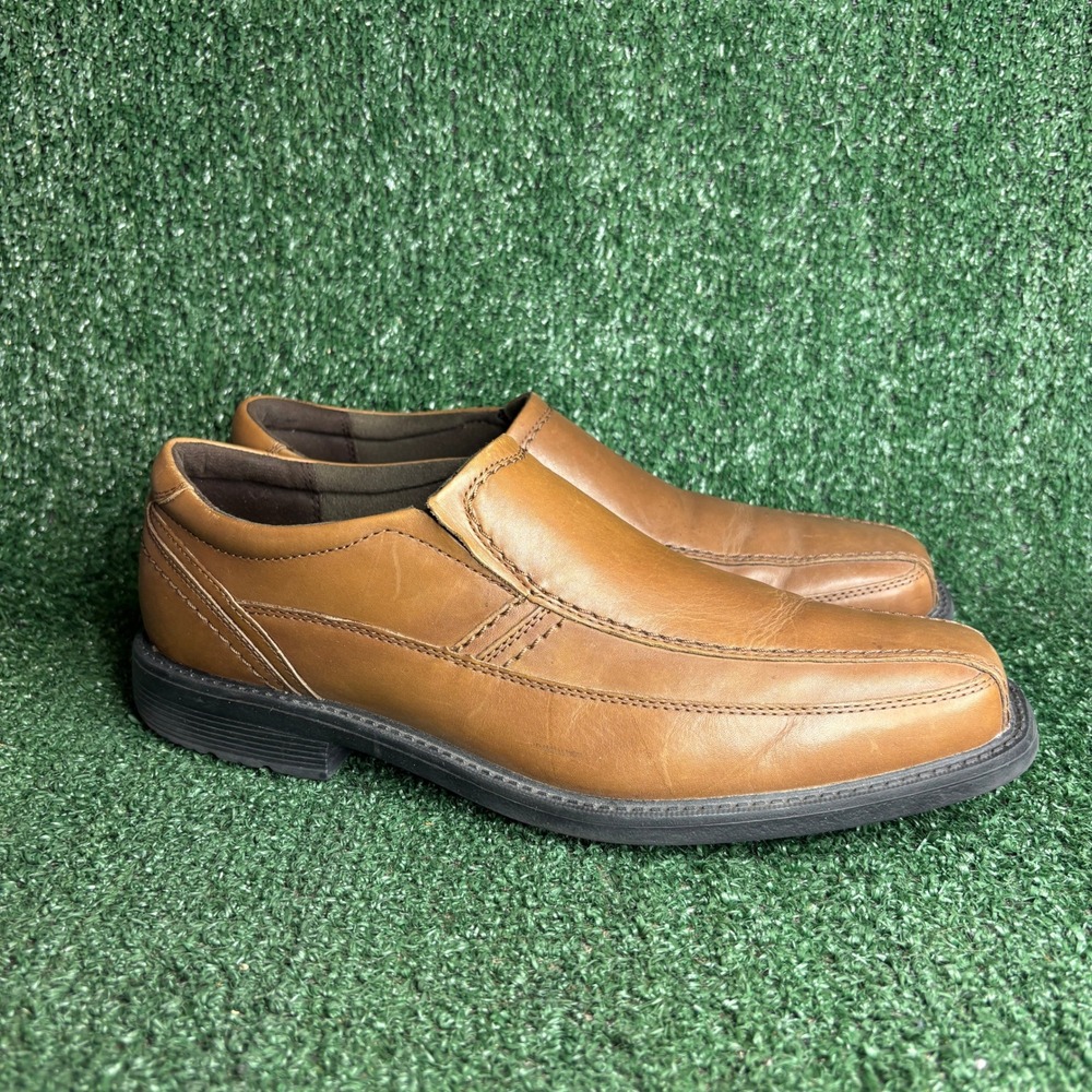 Rockport Leader BX2060 Leather Bike Toe Slip On Loafer Tan Brown Mens Sz 10 Wide